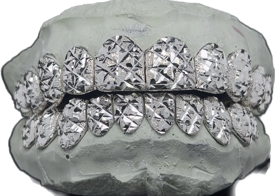 Solid .925 Sterling Silver Celebration Cut with Diamond Dust Grillz FREE PERM CUT
