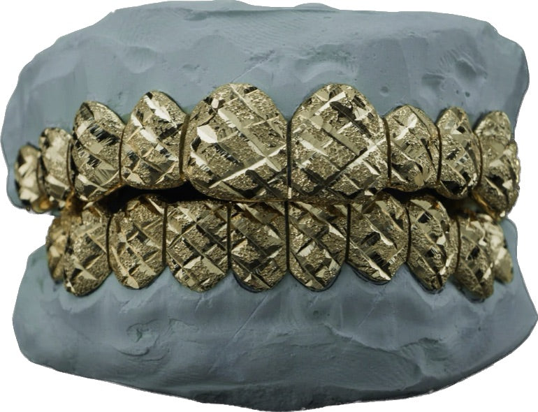 Solid .925 Sterling Silver Mirror Cut with Diamond Dust Grillz 10K Gold Plated FREE PERM CUT