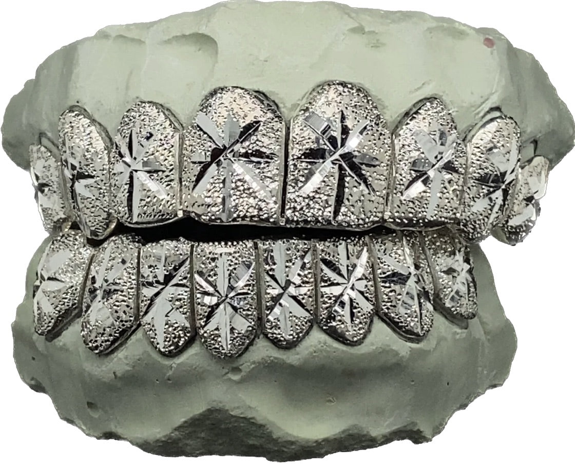 Solid .925 Starburst Cuts with Diamond Dust Grillz FREE PERM CUT