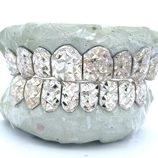 Solid .925 Sterling Silver Mirror Cut with Diamond Dust Grillz FREE PERM CUT