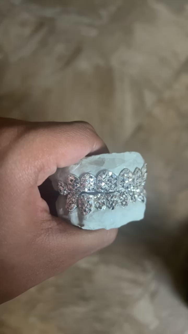 Solid .925 Sterling Silver Mirror Cut with Diamond Dust Grillz FREE PERM CUT