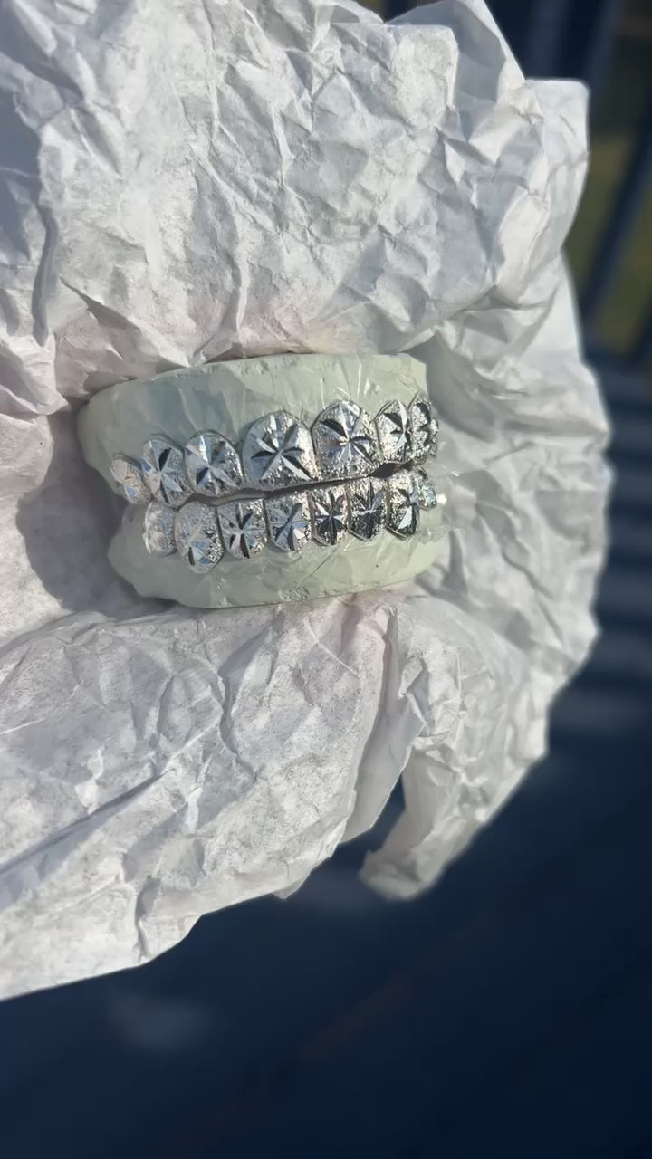 Solid .925 Starburst Cuts with Diamond Dust Grillz FREE PERM CUT