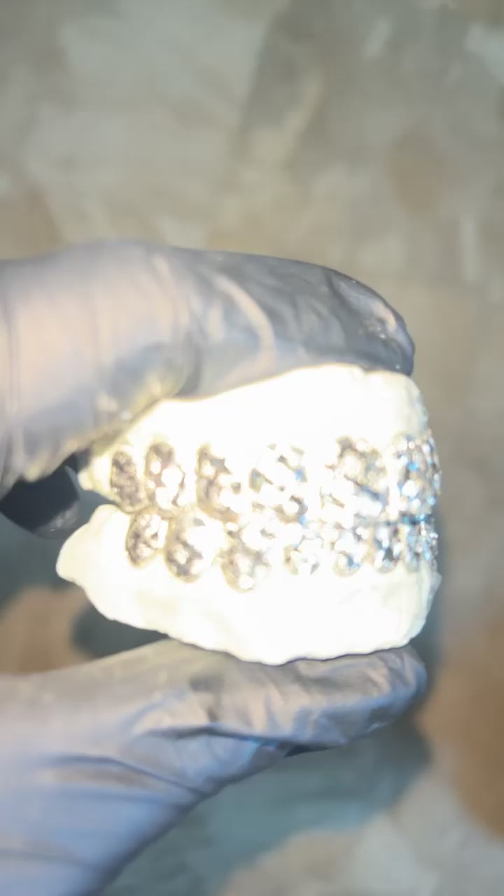 Solid .925 Sterling Silver Diamond Cut with Diamond Dust Grillz FREE PERM CUT