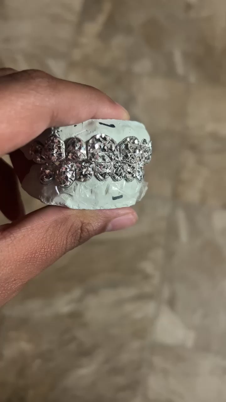 Solid .925 Sterling Silver Mirror Cut with Diamond Dust Grillz FREE PERM CUT