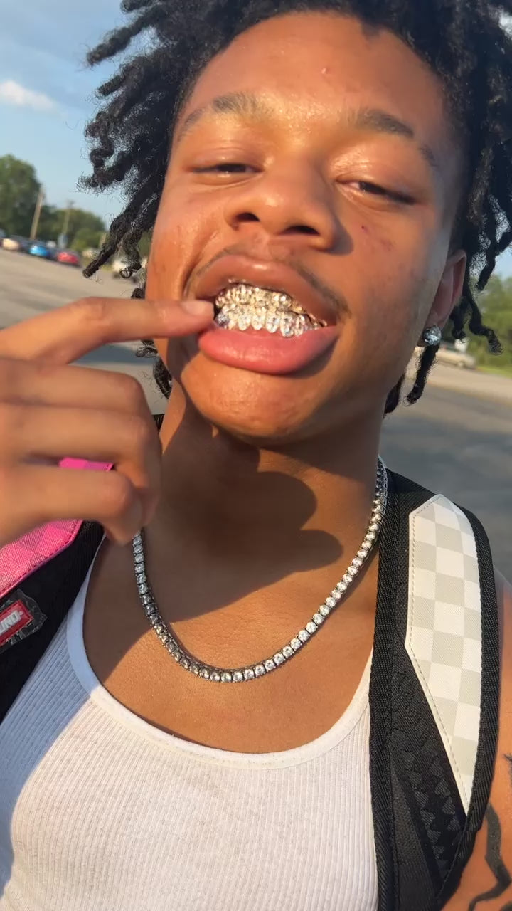 Solid .925 Sterling Silver Mirror Cut with Diamond Dust Grillz FREE PERM CUT