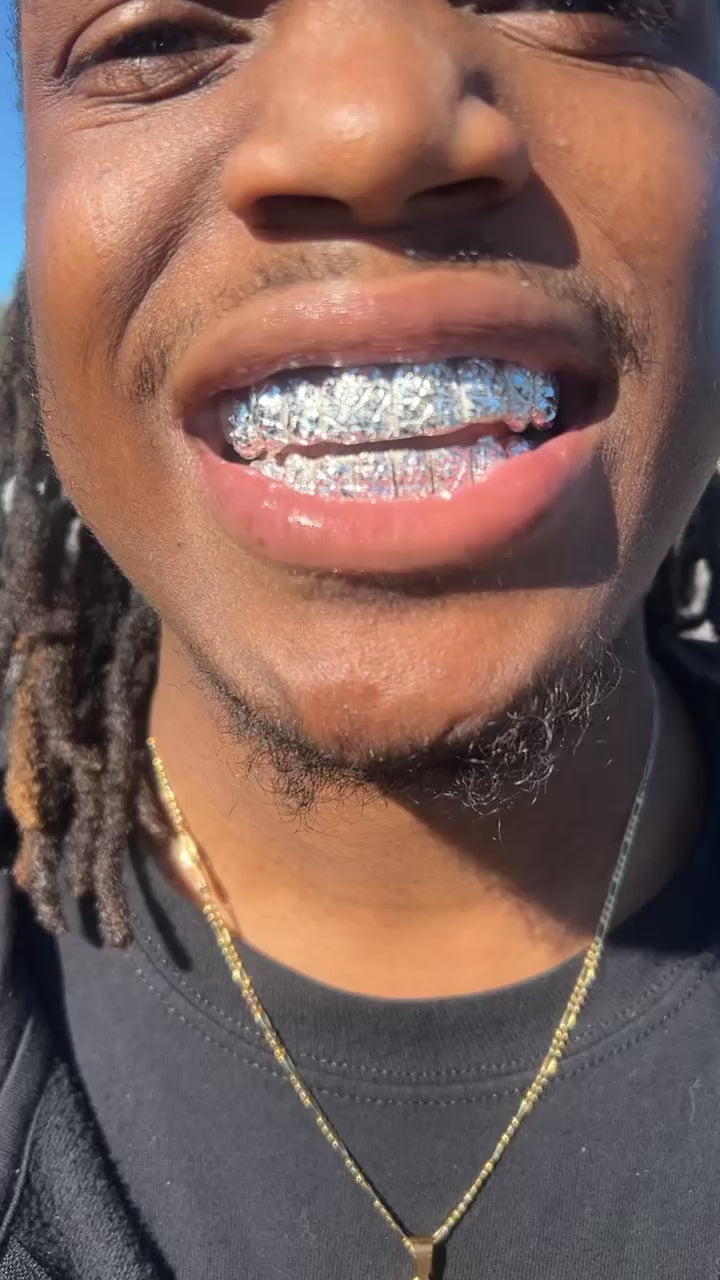 Solid .925 Sterling Silver Celebration Cut with Diamond Dust Grillz FREE PERM CUT