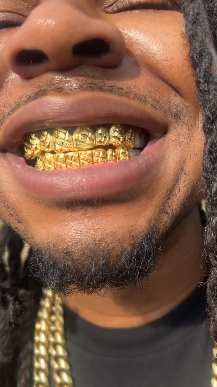 Solid .925 Sterling Silver Mirror Cut with Diamond Dust Grillz 10K Gold Plated FREE PERM CUT