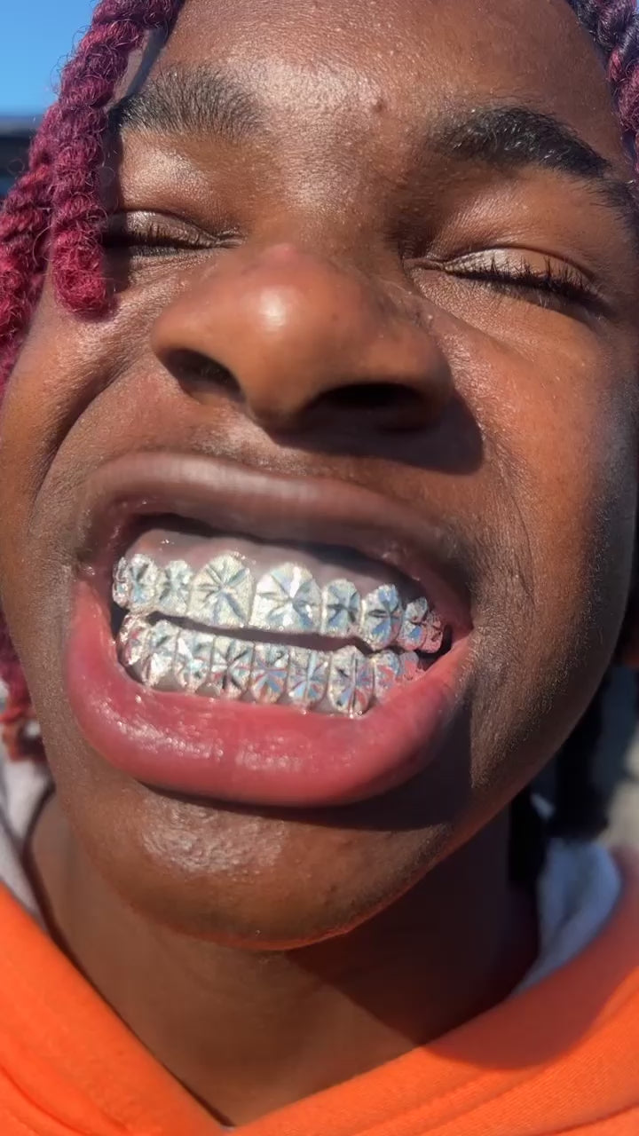 Solid .925 Starburst Cuts with Diamond Dust Grillz FREE PERM CUT